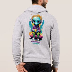 Tuned in Zoned out Coffee On Cute Alien Art Hoodie