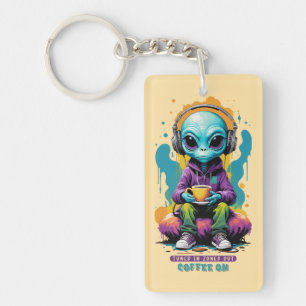 Tuned in Zoned out Coffee On Cute Alien Art Key Ring
