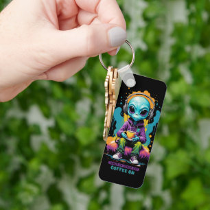 Tuned in Zoned out Coffee On   Cute Alien Art Key Ring