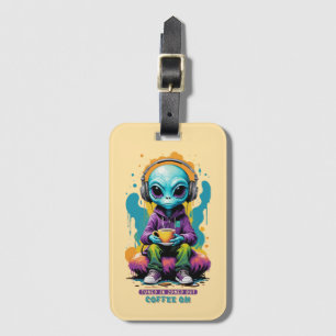 Tuned in Zoned out Coffee On   Cute Alien Art Luggage Tag