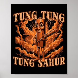 Tung Tung Sahur Baseball Bat Lightning Meme Boys Poster