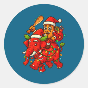 Tung Tung Sahur Riding Elephant Christmas Italian  Classic Round Sticker
