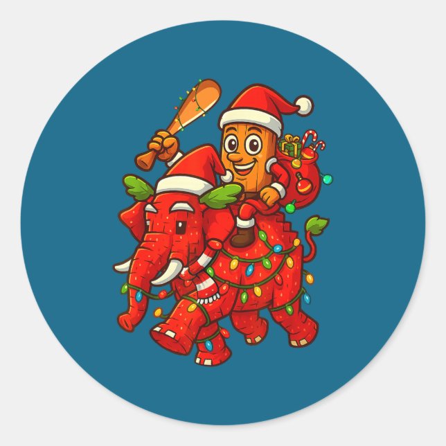 Tung Tung Sahur Riding Elephant Christmas Italian  Classic Round Sticker (Front)