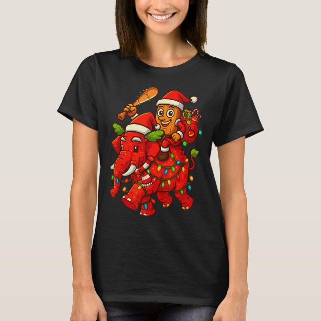 Tung Tung Sahur Riding Elephant Christmas Italian  T-Shirt (Front)