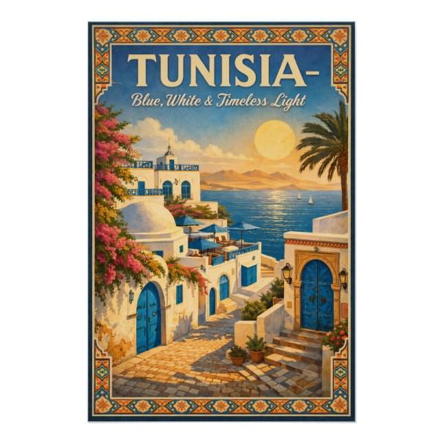 TUNISIA – Blue, White & Timeless Light Poster (Front)