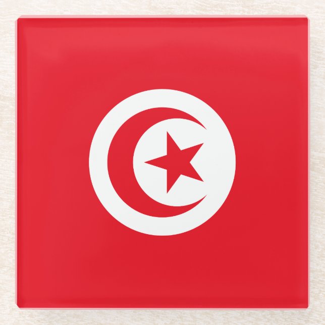 Tunisia Flag Glass Coaster (Front)