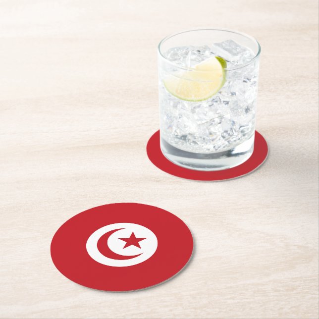 Tunisia flag round paper coaster (Insitu)