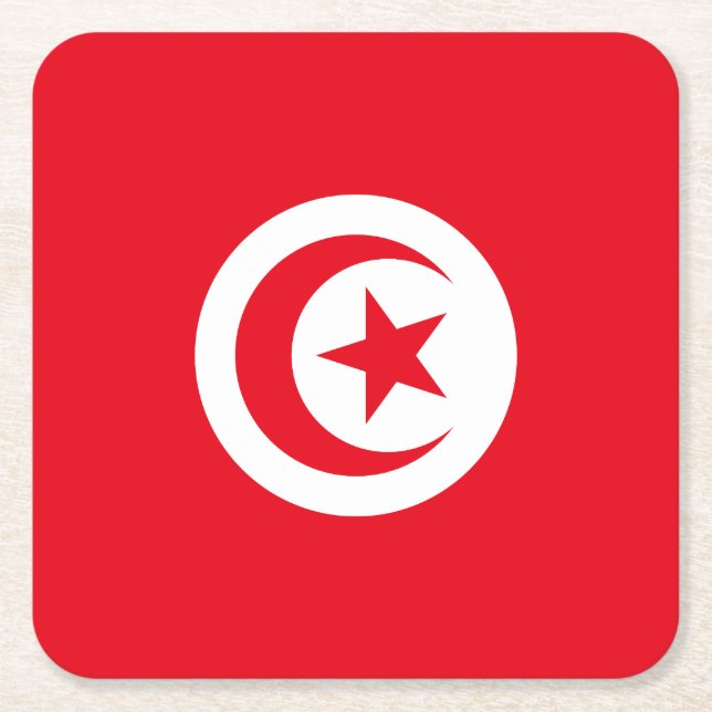 Tunisia Flag Square Paper Coaster (Front)