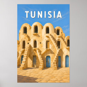 Tunisia Illustration Travel Art Vintage Poster