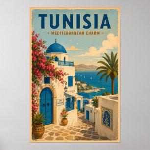 Tunisia Landscape Illustration Travel Art Vintage Poster