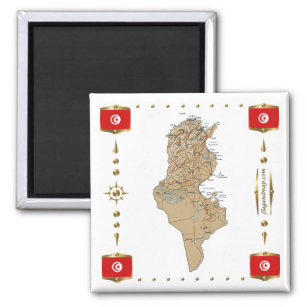 Tunisia Map + Flags Magnet