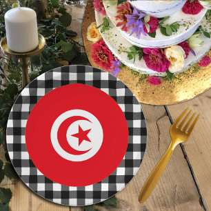 Tunisia Plate, buffalo plaid & Tunisian Flag Paper Plate
