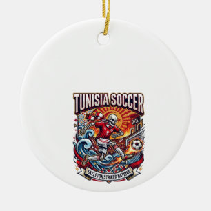 Tunisia Soccer Skeleton Striker Nations Premium Sp Ceramic Tree Decoration