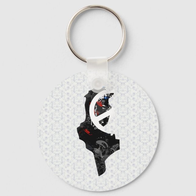 Tunisia Trendy Peace Sign with Tunisian map Key Ring (Front)
