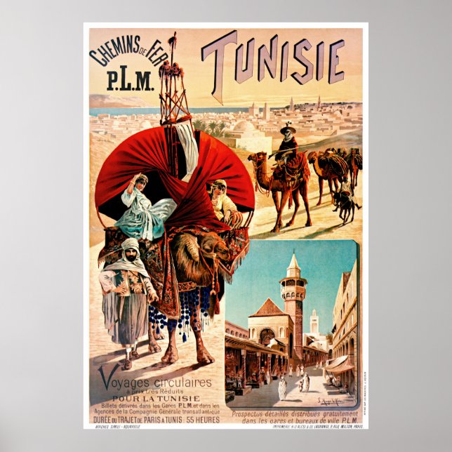 Tunisie PLM Tunisia Vintage Travel Poster Restored (Front)