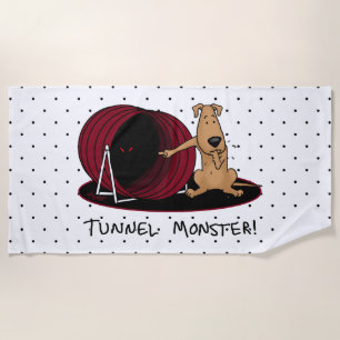 Tunnel Monster - agility oosing funny dog Beach Towel