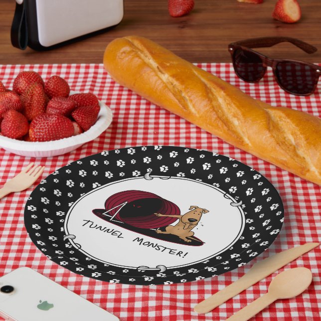Tunnel Monster - agility scared nervous dog funny Paper Plate (Picnic)