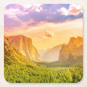Tunnel View of Yosemite National Park Square Paper Coaster