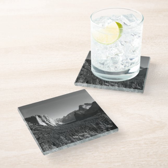 Tunnel View Yosemite Valley Black and White Photo Glass Coaster (Angled)