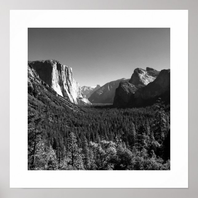 Tunnel View Yosemite Valley Black and White Photo Poster (Front)