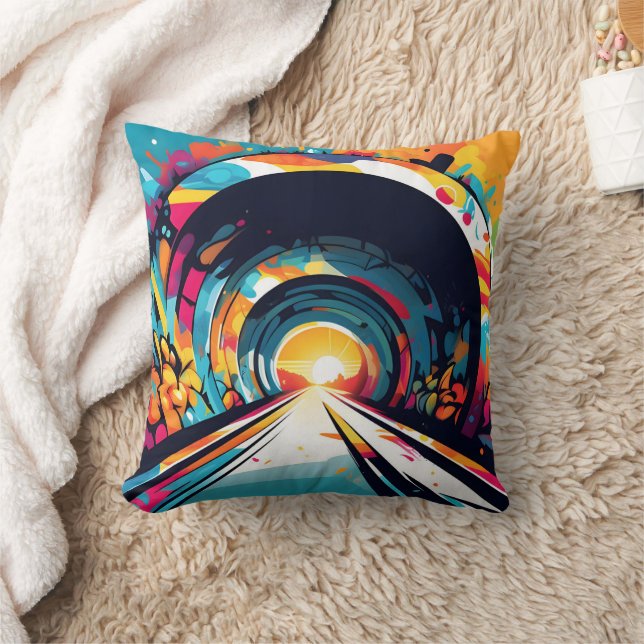 Tunnel With Graffiti Art Cushion (Blanket)