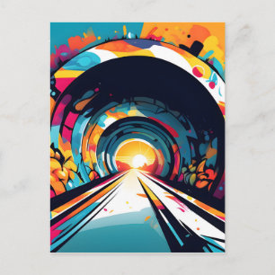 Tunnel With Graffiti Art Postcard