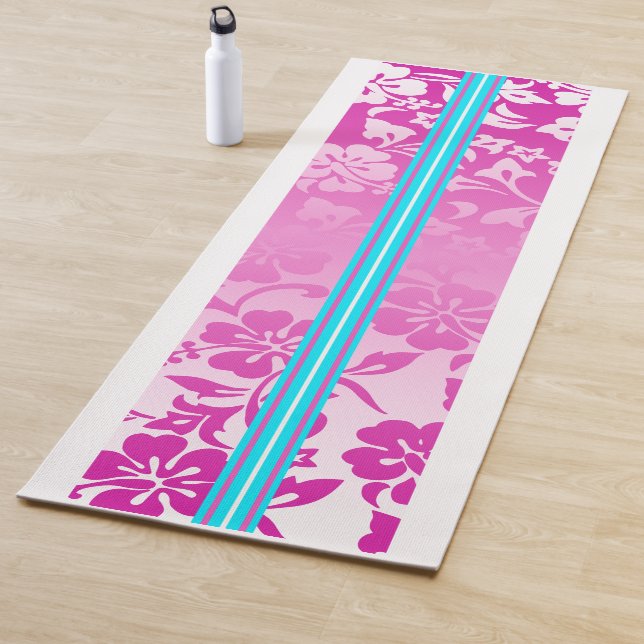 Tunnels Beach Hawaiian Hibiscus Surfboard Pink Yoga Mat (In Situ)