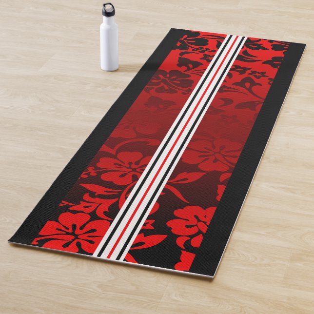 Tunnels Beach Hawaiian Hibiscus Surfboard Red Yoga Mat (In Situ)