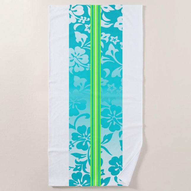 Tunnels Beach Hawaiian Hibiscus Surfboard Teal Towel (Front)