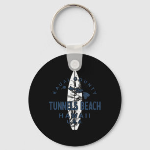 Tunnels Beach Kauai Hawaii Vintage Surfing Key Ring