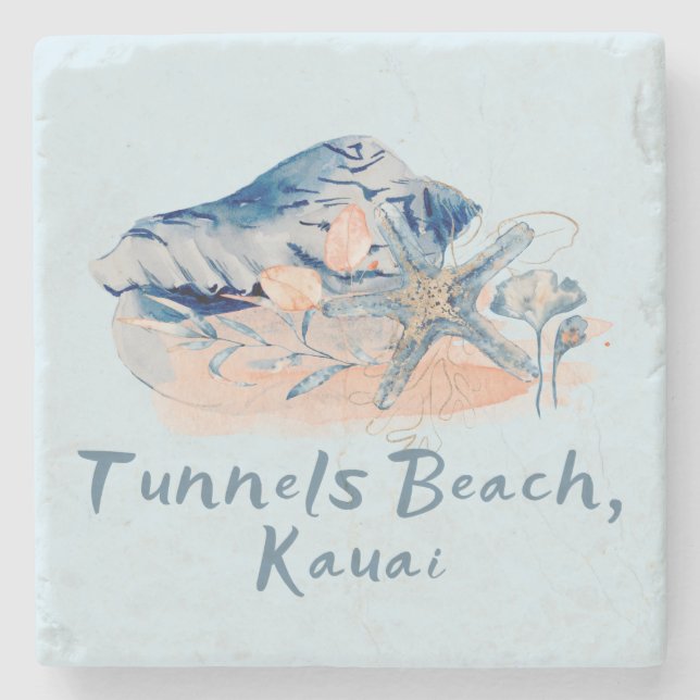 Tunnels Beach Kauai Seashells   Stone Coaster (Front)