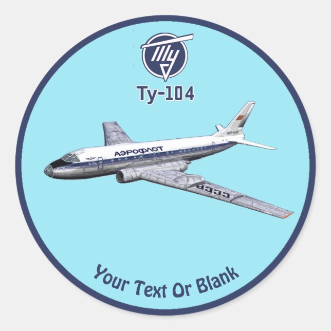 Tupolev (Туполев) Tu-104 Airliner Classic Round Sticker (Front)