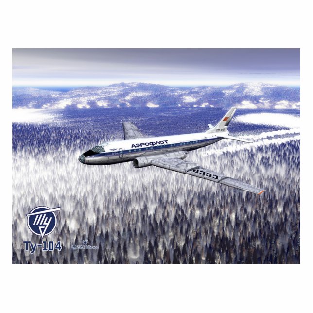 Tupolev (Туполев) Tu-104 Over Siberia Photo Sculpture Magnet (Front)