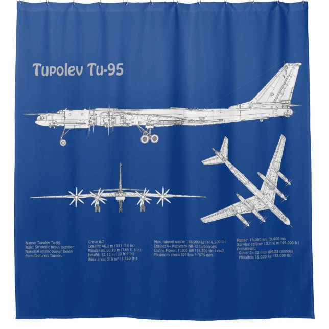 Tupolev Tu-95 - Aeroplane Blueprint Plans ABD Shower Curtain (Front)