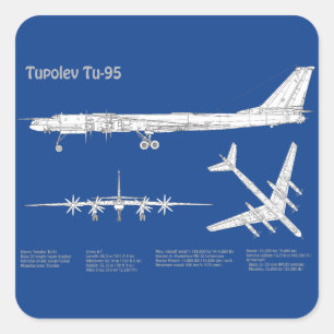 Tupolev Tu-95 - Aeroplane Blueprint Plans ABD Square Sticker