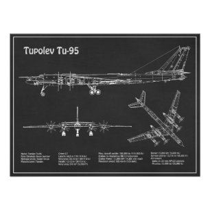 Tupolev Tu-95 - Aeroplane Blueprint Plans PD Photo Print