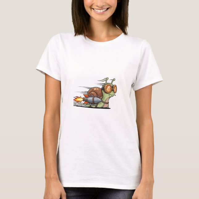 Turbo-Charged Snail Racer with Rocket Booster T-Shirt (Front)