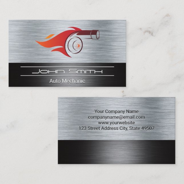 Turbo Fire Metallic Brushed Industrial Business Card (Front/Back)