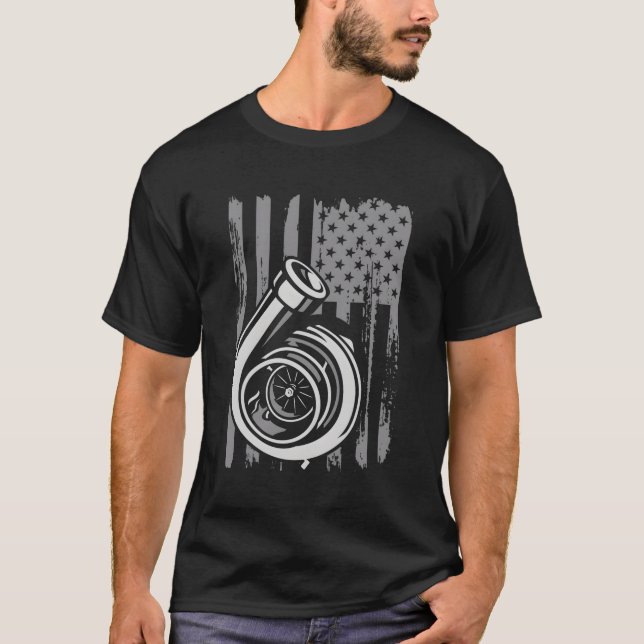 Turbo Flag July 4Th Patriotic Car Enthusiast Racin T-Shirt (Front)