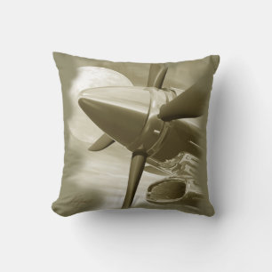 Turbo Vintage Aircraft Pillow Gold Sepia
