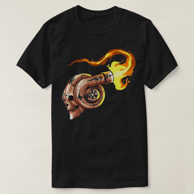 Turbocharger Skull with Fire Turbo Car Boost Tuner T-Shirt (Design Front)