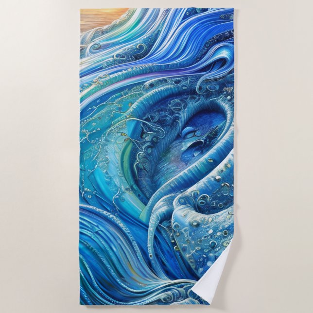 Turbulence Flow in the Sea, Abstract Art Beach Towel (Front)
