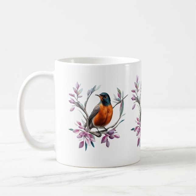 Turdus migratorius Surrounded By Mountain Laurel Coffee Mug (Left)