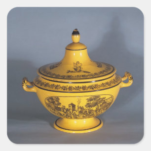 Tureen with black print design, c.1820 square sticker