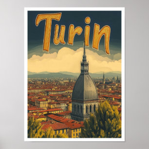 Turin Italy Art Vintage Travel Illustration Poster
