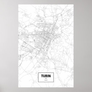 Turin, Italy (black on white) Poster