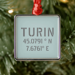 Turin Italy Latitude and Longitude Coordinates  Metal Tree Decoration