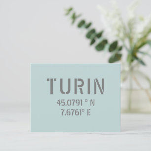 Turin Italy Latitude and Longitude Coordinates  Postcard