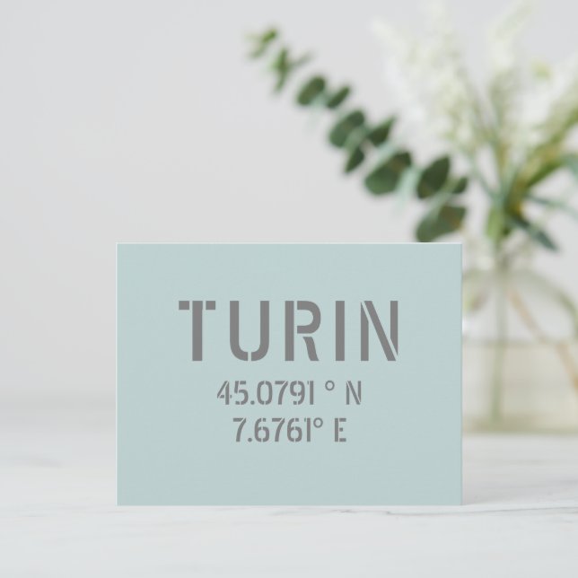 Turin Italy Latitude and Longitude Coordinates  Postcard (Standing Front)
