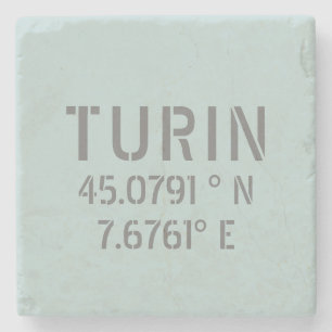 Turin Italy Latitude and Longitude Coordinates  Stone Coaster